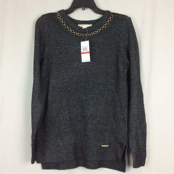 NWT MICHAEL Michael Kors Wool Blend Top Embellished Neckline Career Academia XS - Picture 1 of 8